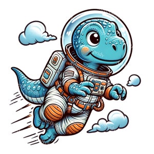 Dinosaurio astronauta explorador espacial Clipart PNG / Camisetas digitales transparentes, tazas, carteles, decoración para niños - Ideal para proyectos y manualidades de bricolaje