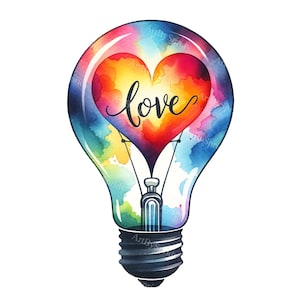 Valentine's Day Light Bulb Clipart with Red Heart and Love - Digital PNG for DTG, T-Shirt, Mug, Tumbler Sublimation, Scrapbooking Clip Art
