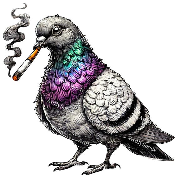 Edgy Smoking Pigeon PNG, Cool Urban Street Clip Art Bird Clipart