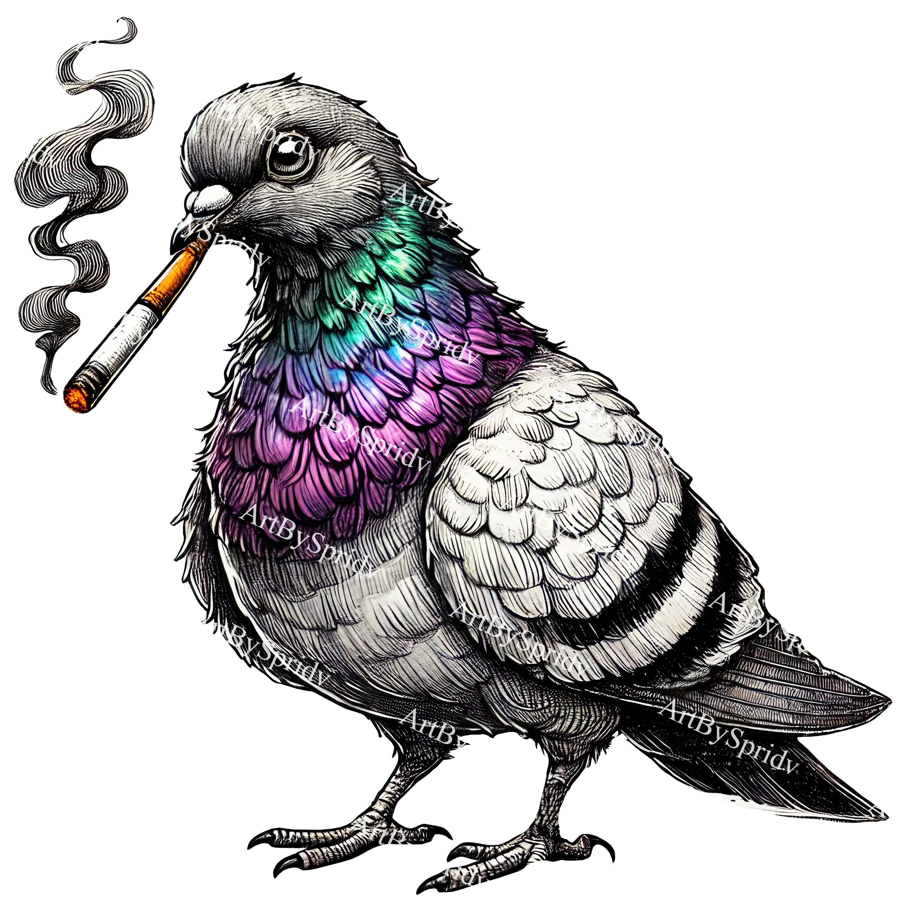 Edgy Smoking Pigeon PNG, Cool Urban Street Clip Art Bird Clipart