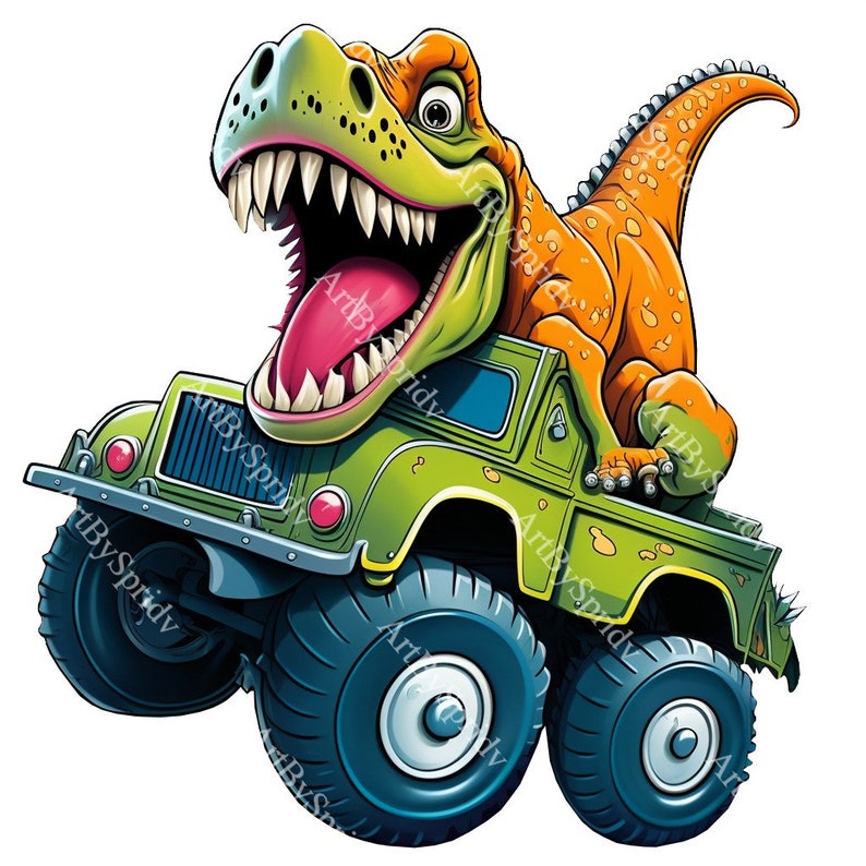 Trex Dinosaur on Monster Truck Sublimation Clipart Etsy