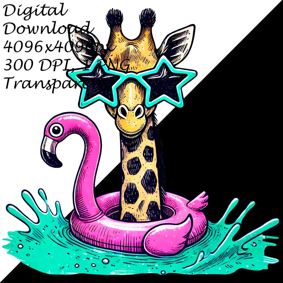 Funny Summer Giraffe Clipart PNG – Cartoon Giraffe With Star Glasses in ...