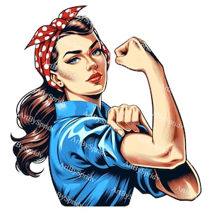 Empowered Woman Clipart - Retro Strong Female PNG,We Can Do It Image,Feminist Empowerment Digital Download, Vintage Graphic for DIY Projects