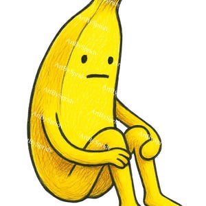 Sad Banana Sitting PNG Clipart | Funny Depressed Fruit Character Transparent Design | Quirky Mental Health Cartoon for Stickers & Shirts,DIY