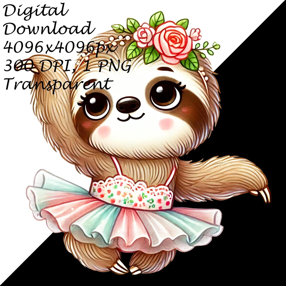 Sloth Ballerina PNG Clipart, Cute Sloth in Tutu With Flower Crown ...