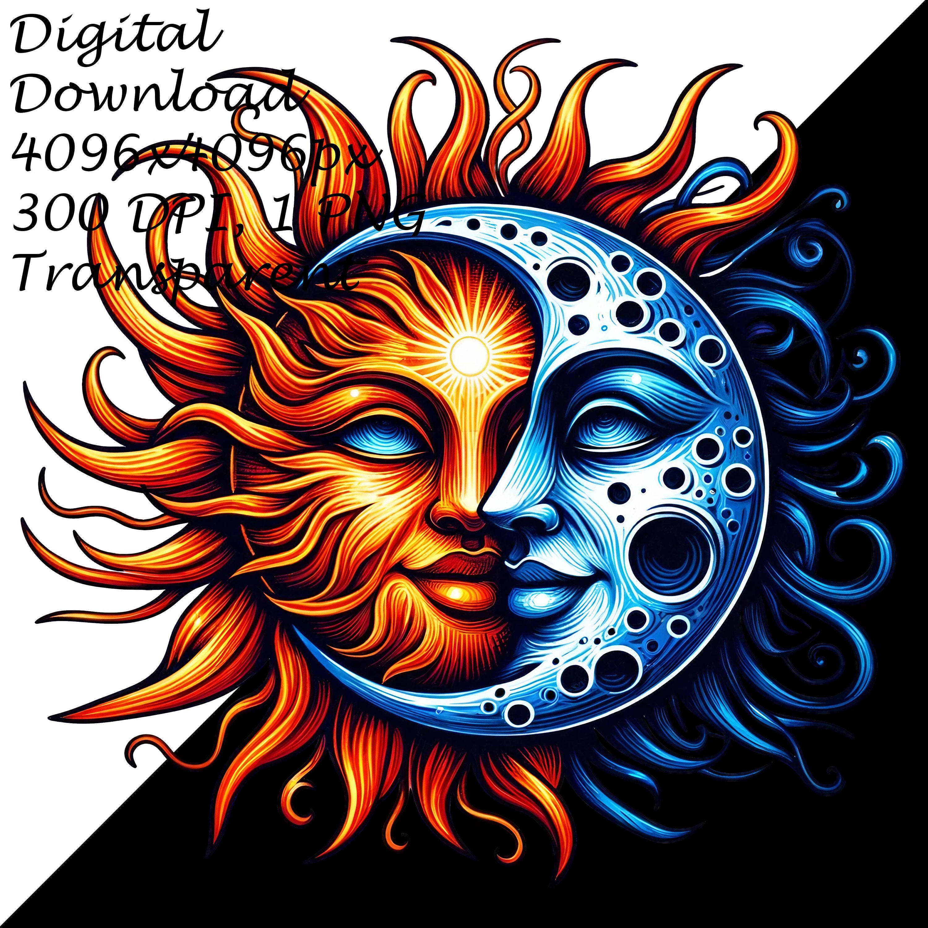 Sun and Moon Yin Yang Digital Clipart for Crafting, Bohemian Celestial ...