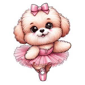 Adorable Fluffy Dog Clipart in Pink Ballet Tutu | Cute Puppy Digital Download | Transparent PNG for Scrapbooking, Invitations, DIY Crafts