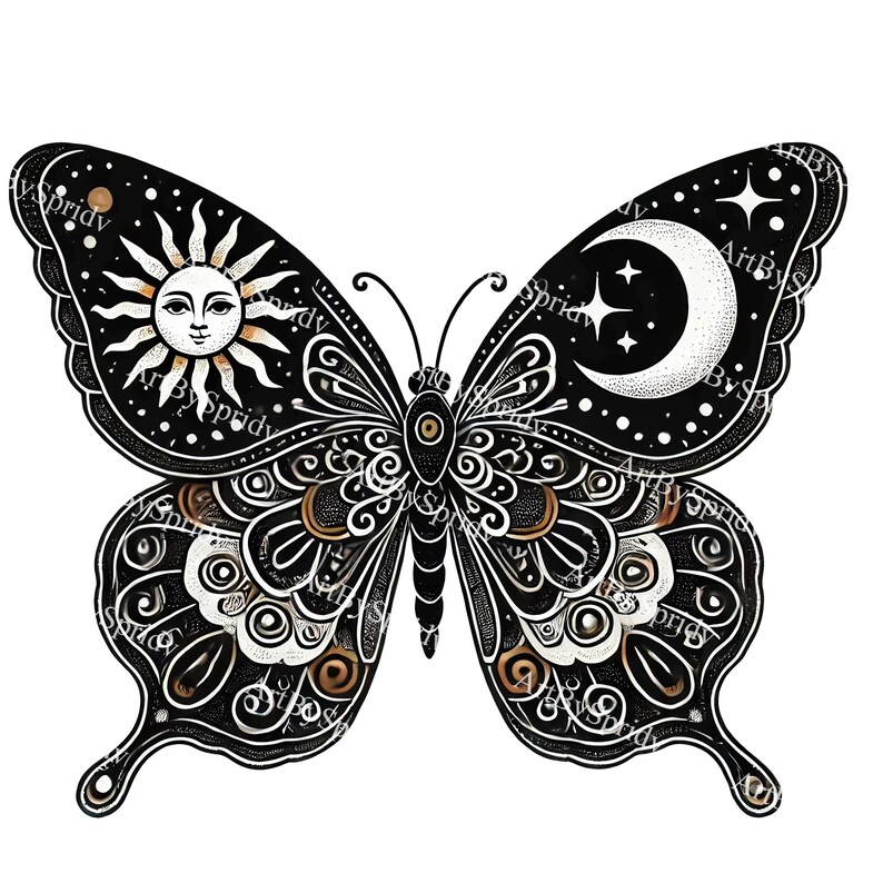 Celestial Butterfly PNG Clipart, Sun & Moon Digital Clip Art, Mystical ...