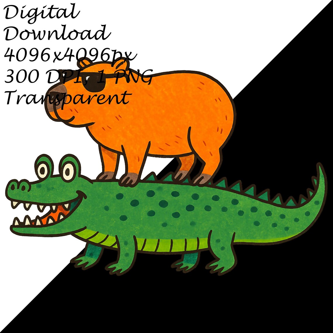 Capybara Riding Crocodile PNG | Cool Animal Clipart With Sunglasses ...