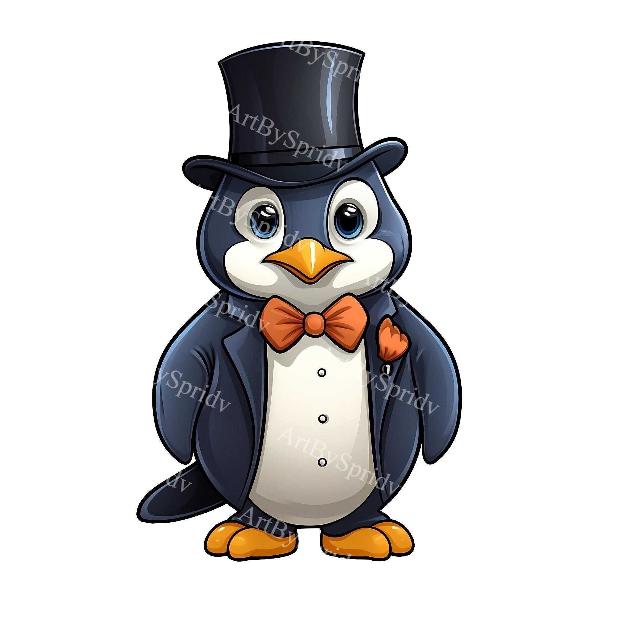タキシードとシルクハットを着けたペンギンの PNG クリップアート | 蝶