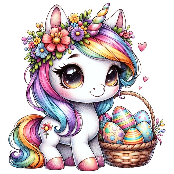 Easter Unicorn Clipart | Magical Springtime Sublimation PNG | Floral Mane & Tail | Digital Download for Crafts and Decor | Kid's Party Favor