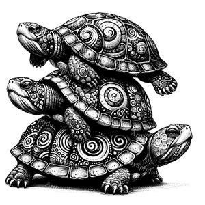Ingewikkelde schildpad stapel clipart-afdrukbaar zen schildpad ontwerp, gedetailleerde schildpad illustratie png voor sublimatie en doe-het-zelf-ambachten-commercieel gebruik