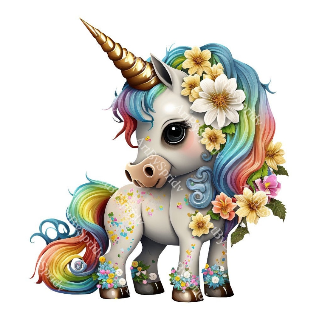 Cute Floral Unicorn PNG Transparent Animal Clipart Kids - Etsy