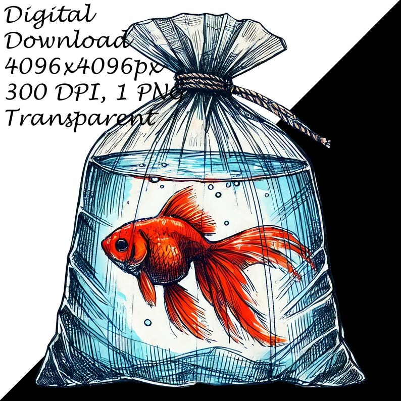 Realistic Goldfish in Plastic Bag PNG Clipart, Hand-drawn Fish ...