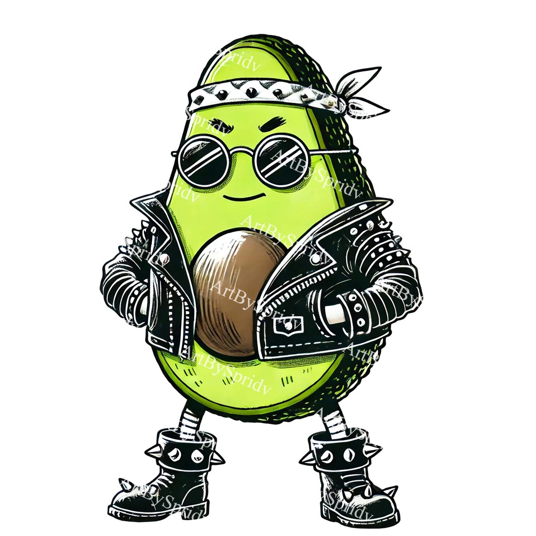 Cool Avocado PNG Clipart in Leather Jacket With Sunglasses,rock N Roll