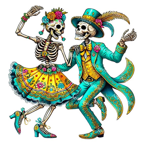 死者の日の踊る骸骨 PNG クリップアート、DIY クラフト、T シャツ