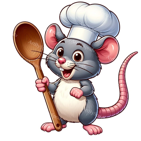 Chef Mouse Clipart, Cute Cartoon Rodent Cooking Illustration, Adorable Animal PNG, Digital Download for Sublimation & Printables DIY Craft