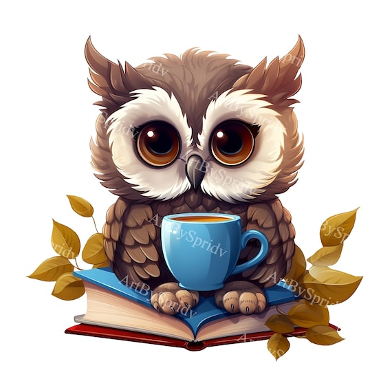 Owl With Coffee Cup Book Transparent PNG Animal Clipart, Kids