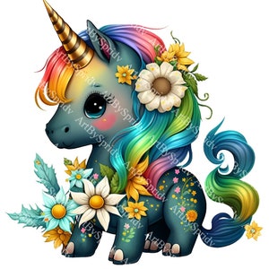 Cute Unicorn Floral PNG, Transparent Animal Clipart, Kids Cartoon ...