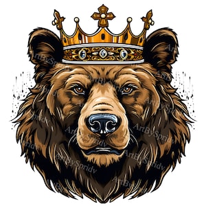 Bear With Regal Crown Transparent PNG Animal Clipart, Adult/Kids Print Design, Printable T-shirt Sublimation,Commercial, Cartoon Clip Art