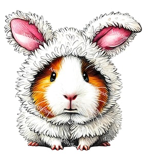 Cute Guinea Pig in Bunny Costume PNG, Funny Easter Animal Clipart, Transparent Spring Pet Illustration for Sublimation, T-Shirts & Stickers
