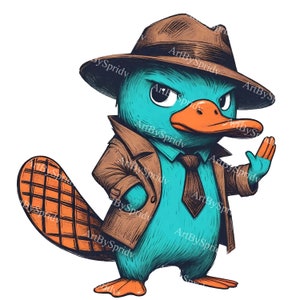 Detective Platypus Clipart | Digital Download | Printable Sublimation PNG | Unique Detective Character | Creative Design | Kids & Crafts
