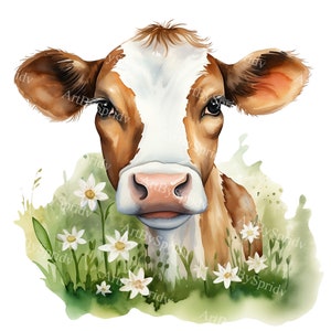 Sweet Floral Cow Clipart – Transparent PNG for Farmhouse Clip Art, Scrapbooking, Rustic Decor, Digital DIY Crafts, DTG T-Shirt, Mug, Tumbler