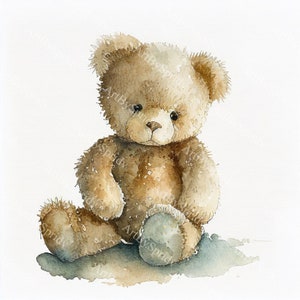 Funny Watercolor Teddy Bear Printable Art Print Instant Download Poster Wildlife Gift Animals Wall Decor Nursery Animal Painting Colorful