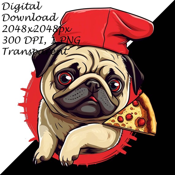 Adorable Pug PNG Clipart With Pizza Slice and Hat, Cute Dog Digital Art, Funny  Pug Illustration, Pet Printable Sublimation Design,diy Craft -   Australia