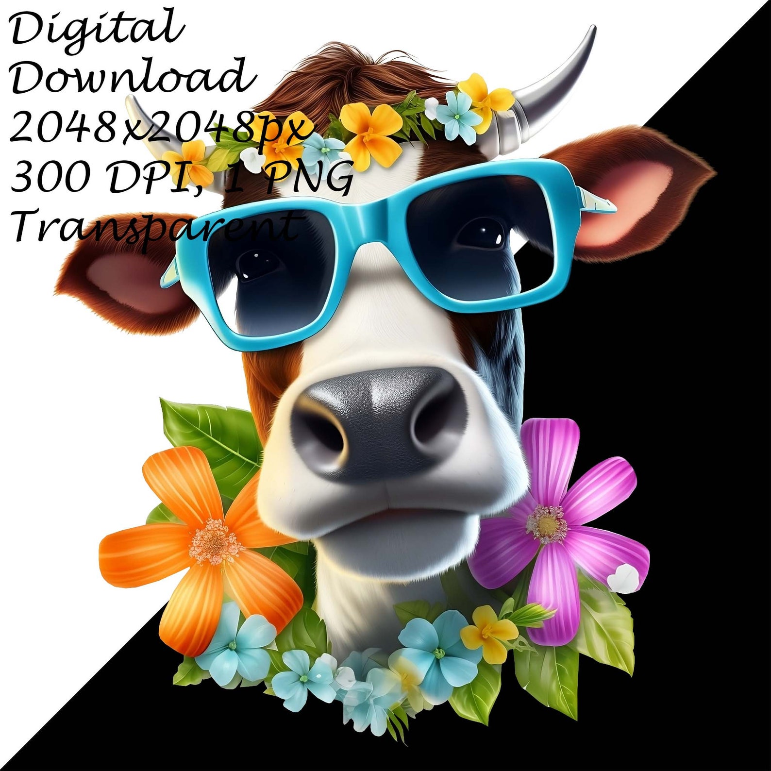 Farm Cow With Sunglasses PNG Clipart | Funny Animal Digital Download ...