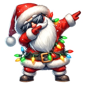 Kerstman clipart deppen met kerstverlichting - digitale png voor DTG, T-shirt, mok, beker sublimatie en scrapbooking - kerstafbeeldingen