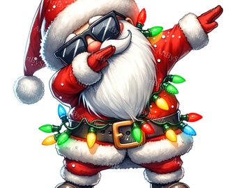 Tupfen Weihnachtsmann Clipart mit Weihnachtslichtern - Digitale PNG für DTG, T-Shirt, Tasse, Tumbler Sublimation & Scrapbooking - Weihnachtsgrafiken
