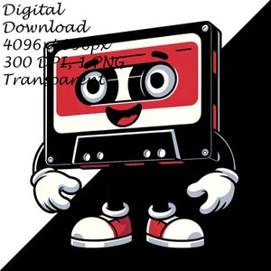 Retro Dancing Cassette Tape Clipart - 80s Nostalgia Digital PNG, Printable DTG T-Shirt, Mug,Tumbler Sublimation,Scrapbooking Design Clip Art
