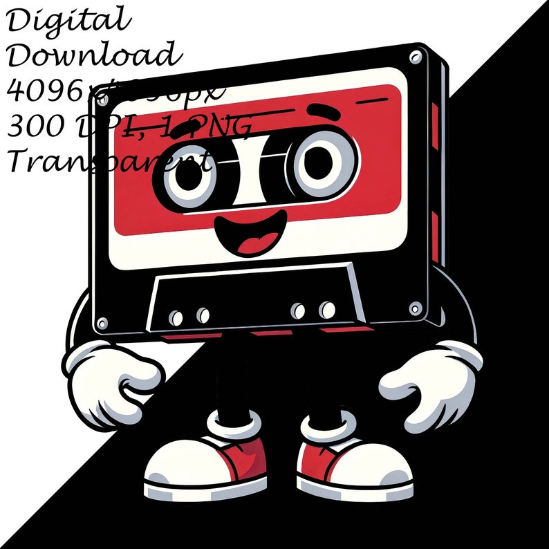 Retro Dancing Cassette Tape Clipart - 80s Nostalgia Digital PNG, Printable DTG T-Shirt, Mug,Tumbler Sublimation,Scrapbooking Design Clip Art