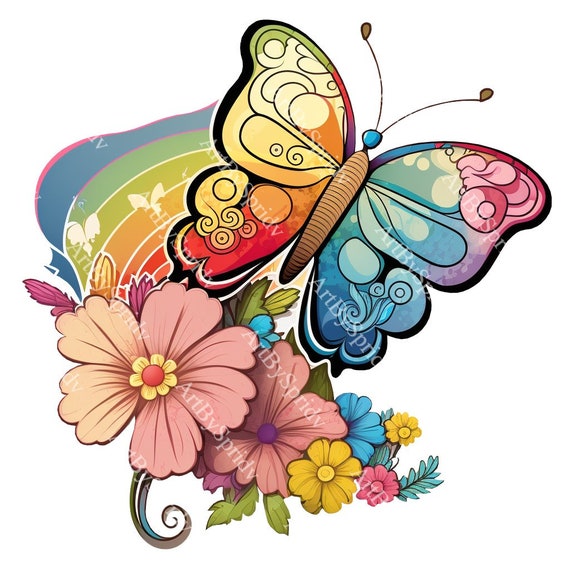 Cute Floral Butterfly PNG Clipart, Transparent Watercolor Kids