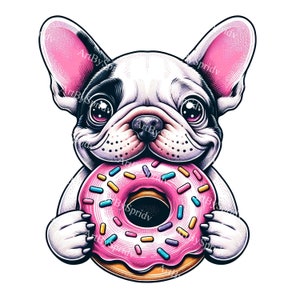 French Bulldog with Pink Donut PNG Clipart, Cute Dog with Donut Illustration, Whimsical Puppy Art, Printable Pet Graphics, Instant Download