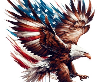 USA Patriotic American Bald Eagle with Flag on Wings PNG Clipart - Patriotic Printable Sublimation for T-Shirt,DIY Crafts, 4th of July Decor