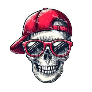Cool Skull Wearing Red Baseball Cap Sunglasses Transparent PNG Clipart Hipster Skeleton Digital Clip Art for T shirt Sublimation stickers Etsy Canada