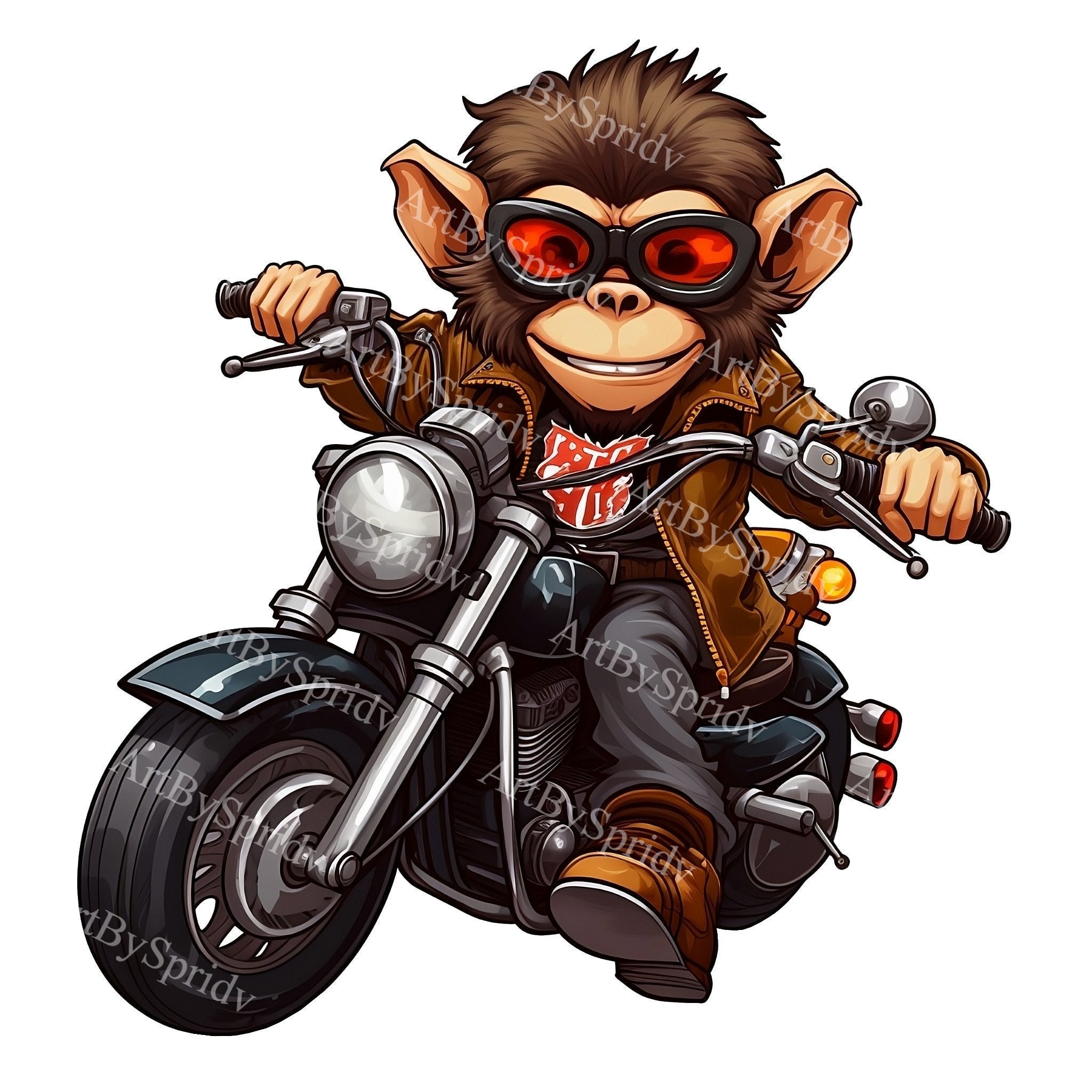 Monkey Riding Motorcycle Transparent PNG Clipart,Kid/Adult Digital Design,Printable T-Shirt,Mug Sublimation Clip Art,Animal Lover,Commercial