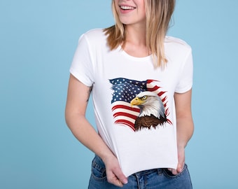 アメリカ国旗を掲げた獰猛なハクトウワシの PNG クリップアート セット