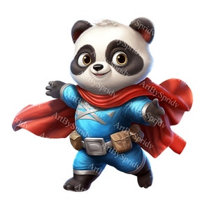 Superhero Baby Panda Clipart PNG, Digital Download for Kids Decor, Invitations, Nursery Art,Cute Cartoon Graphic,T-Shirt,Mug Print,DIY Craft