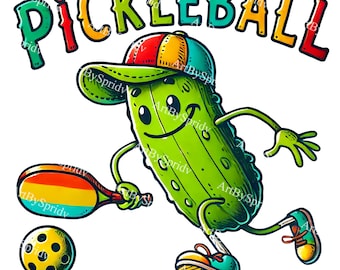 Divertente Pickleball Pickle PNG Clipart-Carino Pickle con racchetta e palla, Clip Art trasparente per magliette, tazze, adesivi, progetti di artigianato fai da te