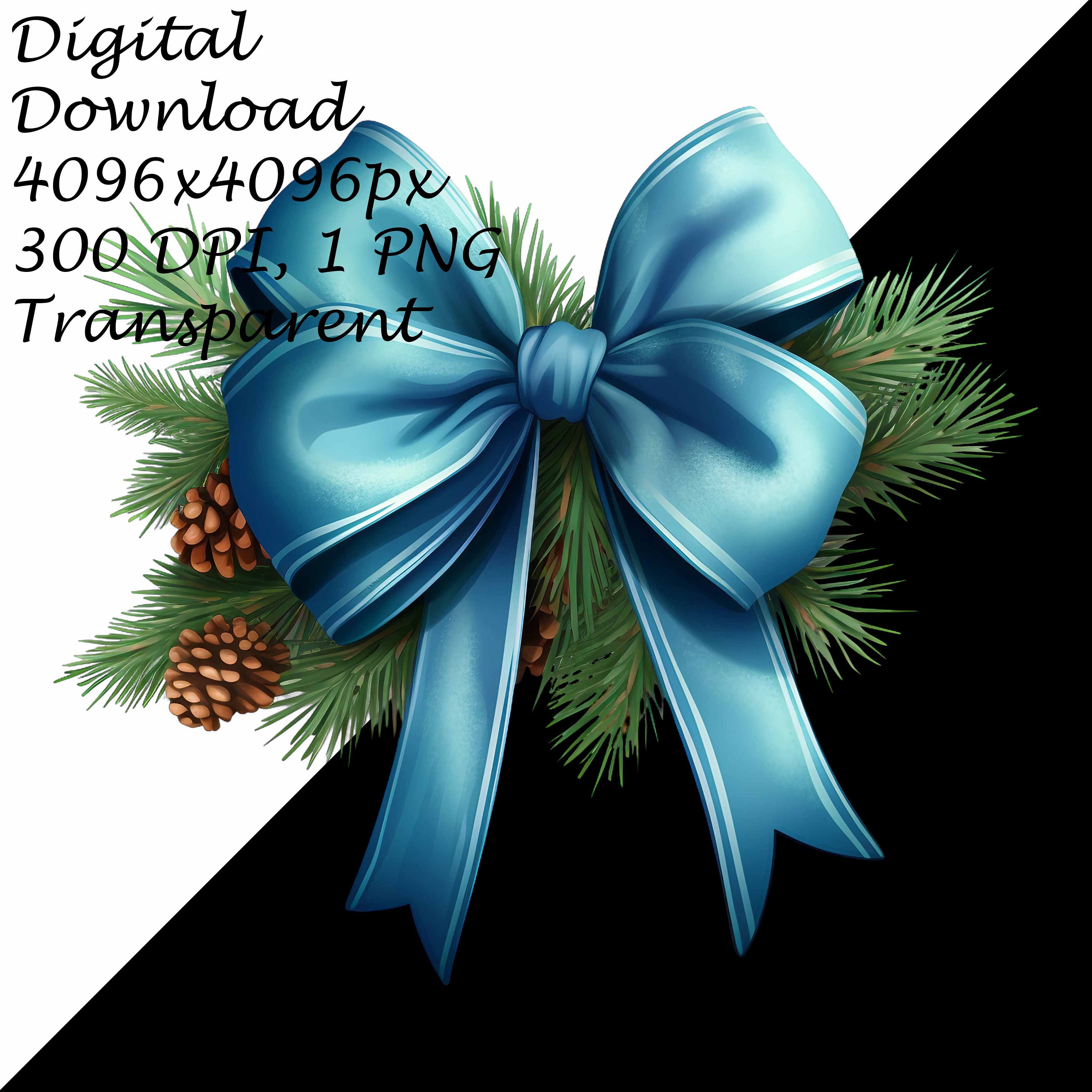 Christmas Blue Ribbon Clipart Set-winter Holiday Bow PNG With Pine ...