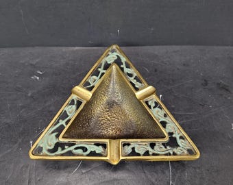 Vintage Ornate Ashtray Triangular Bowl Dish Brass Made in Israel Jewish Home Decor