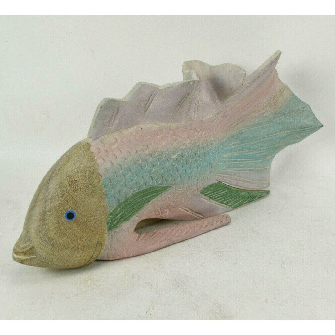 Vintage Wood Fish 16 Figure Sculpture Statue Art Large Etsy