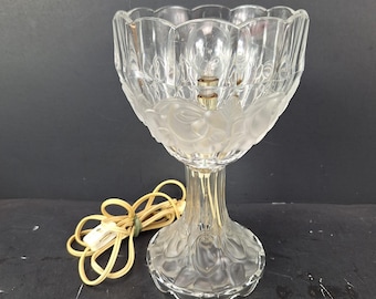 Vintage Crystal Torchiere Lamp Tabletop Boudoir Light 9.5" Tall Floral Pattern