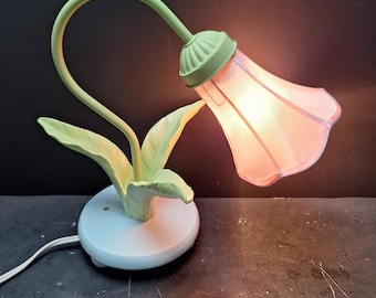 Lily Flower Desk Table Lamp Resin Base Fabric Shade 12" Tall