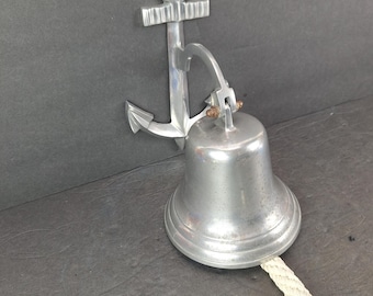 Nautical Coastal Aluminum Bell Wall Decor with Anchor Backing 6.5" Diameter