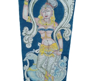 Vintage Traditional Hindu Indian Mythology Woman Painting Art on Textile Canvas