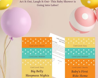 Grappig babyshowercharadespel: gebaren voor arbeid en bevalling (afdrukbaar)